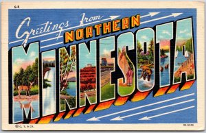 1956 Greetings From Northern Minnesota MN Large Letter Posted Postcard