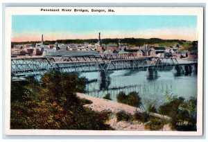 1920 Scenic View Penobscot River Bridge Bangor Maine ME Antique Vintage Postcard