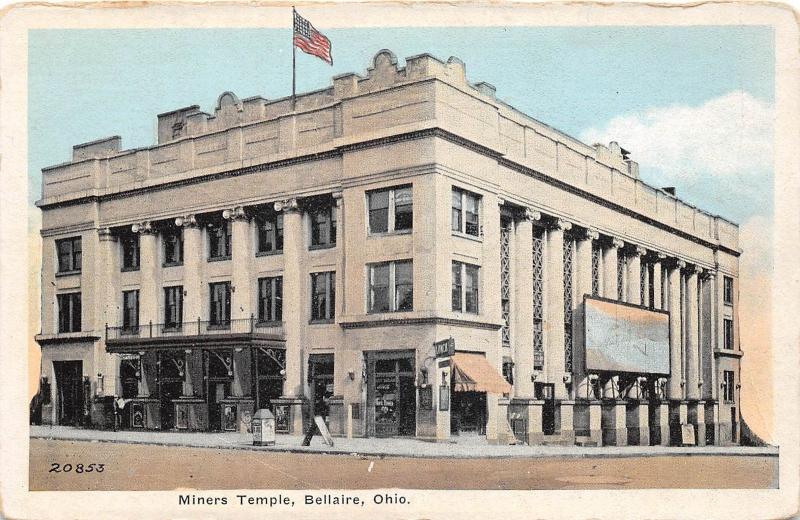 E67/ Bellaire Ohio Postcard Belmont County c1910 Miners Temple Building