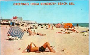 REHOBOTH BEACH, DE Delaware     Greetings from- BEACH SCENE  1997    Postcard