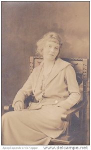 Beautiful Lady Posing In Chair Real Photo Zangwill Studio Riverside New Jersey