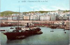 postcard Algeria Alger Panorama view of port with steamer