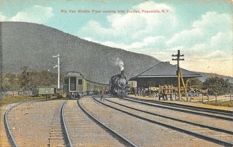 Phoenicia NY Rip Van Winkle Flyer Coming Railroad Station Train Depot