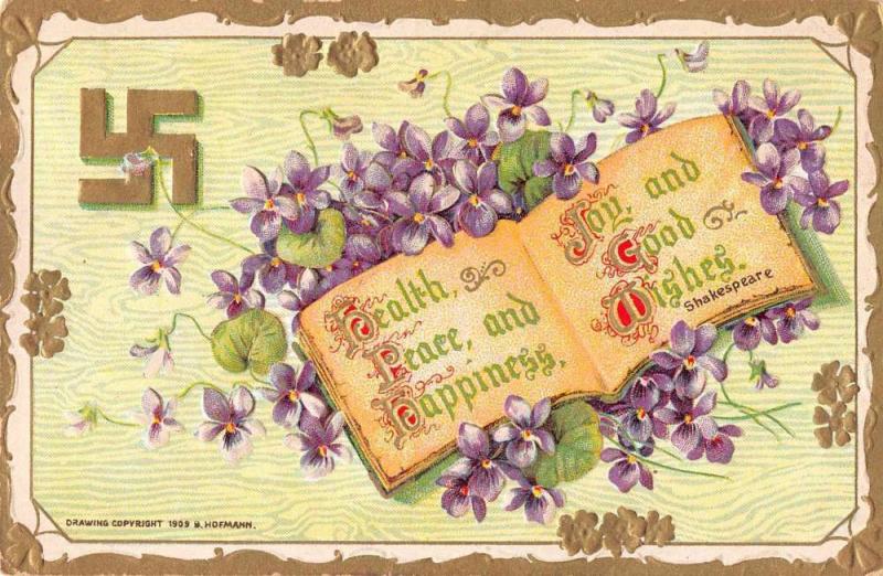 Greetings Good Wishes Flowers Swastika Vintage Postcard JE228294