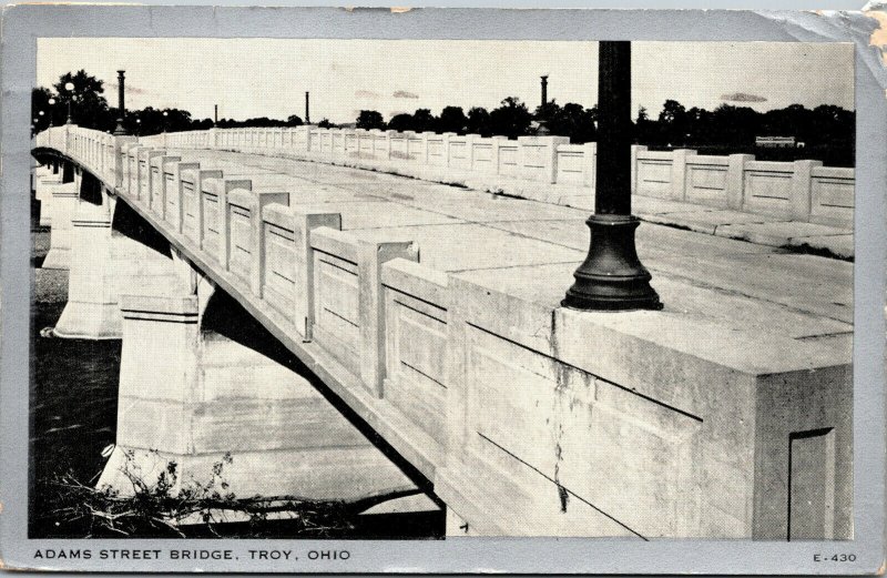 Vtg 1930s Adams Street Bridge Troy Ohio OH Postcard