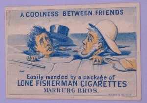 1800s Lone Fisherman Smoking Tobacco Cigarettes Marburg Trade Card 2