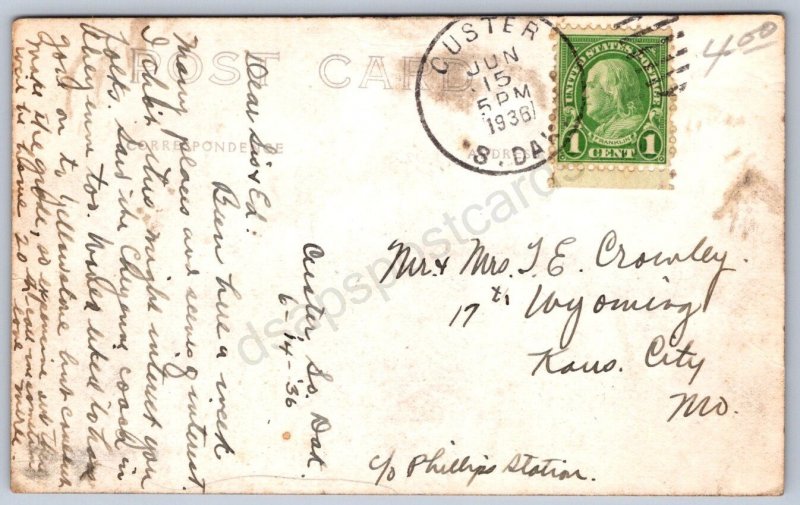 K43/ Custer South Dakota Postcard RPPC c1936 Original Sydney Stagecoach 312