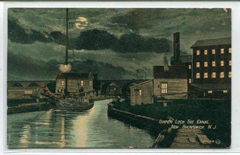 Upper Lock Delaware Raritan Canal Night New Brunswick New Jersey 1908 postcard