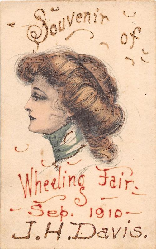 E83/ Wheeling Fair West Virginia Postcard 1910 Woman Souvenir