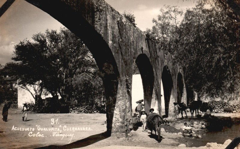 Vintage Postcard Real Photo Acueducto Gualupita Cuernavaca Colec Vasquez RPPC 