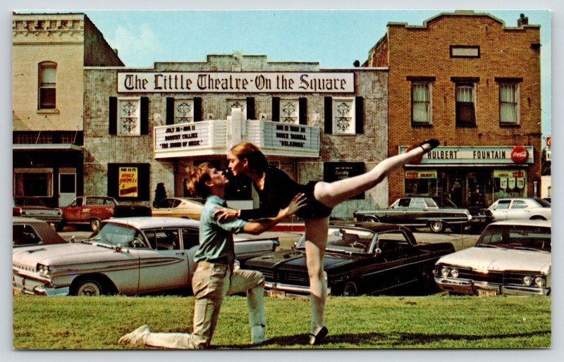 Sullivan IL~Little Theatre on Square~Actors~Hulbert Fountain~NICE 1950-60s Cars