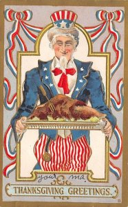 Thanksgiving Greetings USA Uncle Sam Writing on back 