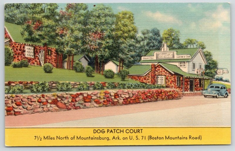 Mountainsburg Arkansas~Long Stone Wall and Office~Dog Patch Court Motel~1940s 