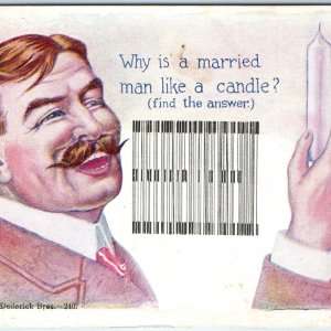 1906 Dederick Bros Why Married Man Like Candle? Riddle Novelty Postcard Art A172