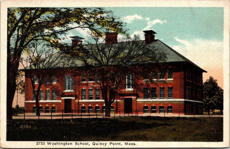 Washington School Quincy Point Mass WB Note Divided Back Postcard UNP Vintage 