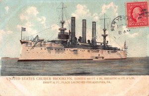 CRUISER SHIP BROOKLYN MILITARY SHIP NEW YORK TO PERU POSTCARD (c. 1914)