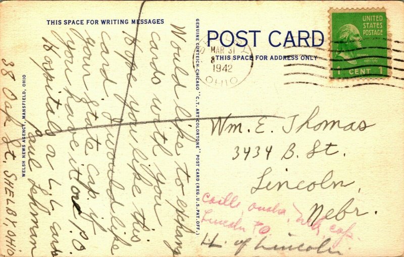 Mansfield Ohio Oh Mansfield Paisaje Urbano 1942 Vtg Lino Tarjeta Postal Curteich
