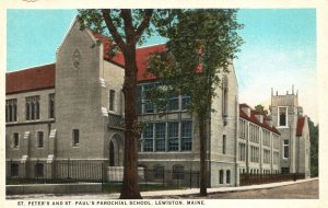 Vintage Postcard St. Peter's And St. Paul's Parochial School Lewiston Maine CTA