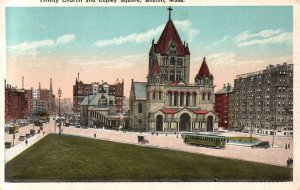 Vintage Postcard 1920's Trinity Church and Coupley Square Boston Massachusetts