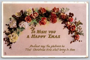 TUCK~To Wish You A Happy Christmas~Wreath Of Roses~PM 1909~Vintage Postcard