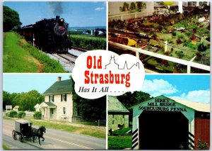 VINTAGE CONTINENTAL SIZE POSTCARD MULTIPLE SCENES FROM STRASBURG PENNSYLVANIA