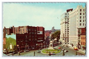 Postcard Monument Square Portland Maine Standard View Storefronts Old Cars