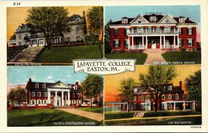 Postcard PA Easton Lafayette College Multi-View Fraternity Houses C.1930 M11