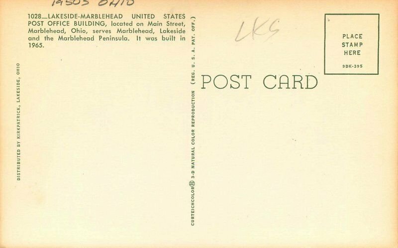Ohio Lakeside Marblehead Post Office Building Kirkpatrick Teich Postcard 22-2939
