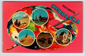 Postcard Greetings From Nebraska Chrome Paint Pallet Paintbrush Historical