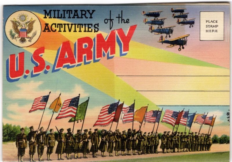(18 views) Military Activities of the U S Army WWII - Linen Era Folder