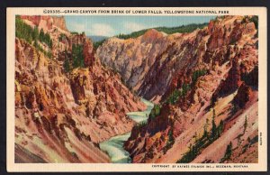 Wyoming YELLOWSTONE NATIONAL PARK Grand Canyon from Brink of Lower Falls LINEN
