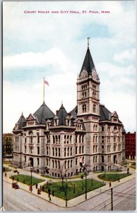 Court House and City Hall Saint Paul Minnesota MN Street & Roadway View Postcard