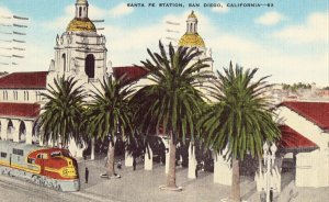 Santa Fe Station - San Diego, California Postcard Train