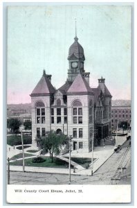 c1920's Will County Court House Building Clock Tower Joliet Illinois IL Postcard