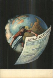 Poster Art Newspaper Boy Earth Globe L'AVVENIRE D'ITALIA Postcard xst