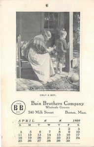 BAIN BROTHERS COMPANY Wholesale Grocers Boston MA 1909 Calendar Vintage Postcard