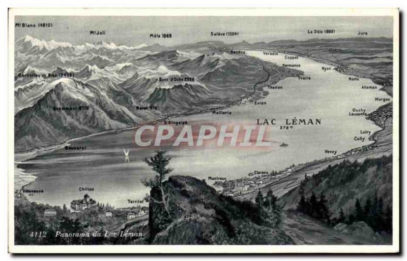 Old Postcard Panorama of lake geneva