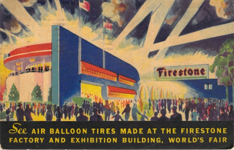 1934 World's Fair Factory & Exhibition Building Firestone Advertising Linen PC