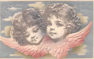 Easter Greetings Cherub Angel Faces Embossed Vintage Postcard AA70105