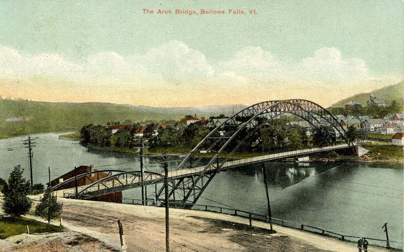 VT - Bellows Falls. Arch Suspension Bridge and North Walpole, NH