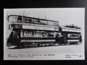 London Tram TOOTING LCC BOGIE TRAM + 4W TRAILER Pamlin Print Postcard M454