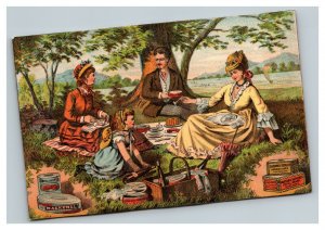 Vintage 1880's Victorian Trade Card Royal Brand Fish Delicacies Family on Picnic