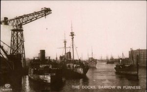 Barrow-in-Furness Cumbria Docks Ships Crane Vintage Real Photo Postcard