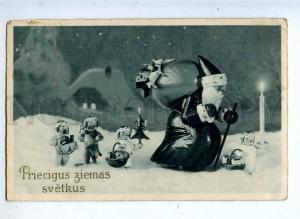 202788 SANTA CLAUS w/ Gifts & ANGELS Vintage NEW YEAR postcard