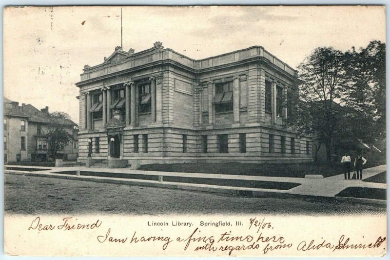1906 Springfield, Ill Lincoln Library Collotype Photo Postcard Excelsior UDB A34