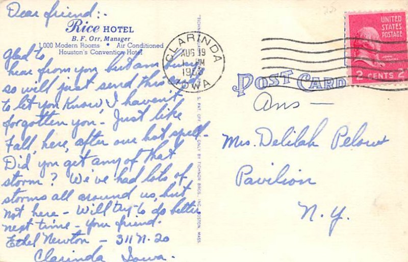 Rice Hotel - Houston, Texas TX