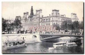 Paris - 4 - L & # 39Hotel Ville and Pont d & # 39Arcole - Old Postcard
