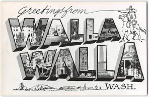 WALLA WALLA, WA Cowboy RPPC Large Letter Greetings 1940s Cook Photo Postcard