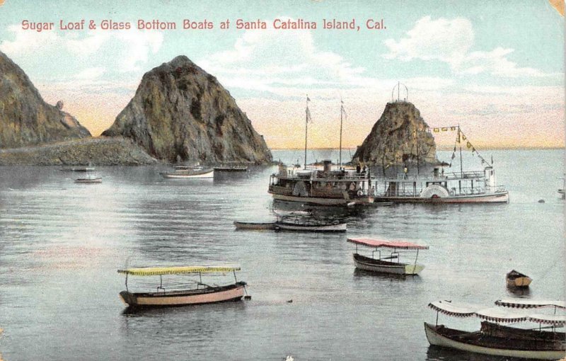 Sugar Loaf & Glass Bottom Boats SANTA CATALINA ISLAND, CA 1910s Vintage Postcard