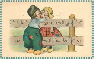 1914 Dutch Children Kissing Comic Humor CS 432 Postcard artist 22-10809